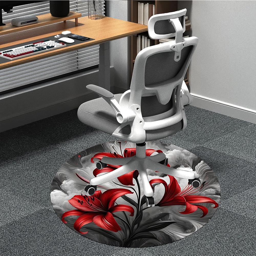

1pc Red Lily Flowers Carpet for Office Non-Slip, Round Carpet, Soft & Comfortable, Carpet for Office, Round Floor Mat yy251225097 80cm by 80cm