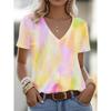 Women's 3D Full-Body Printed Tie-Dye V-Neck T-Shirt - Lightweight Breathable Fabric, Symmetrical Front & Back Design