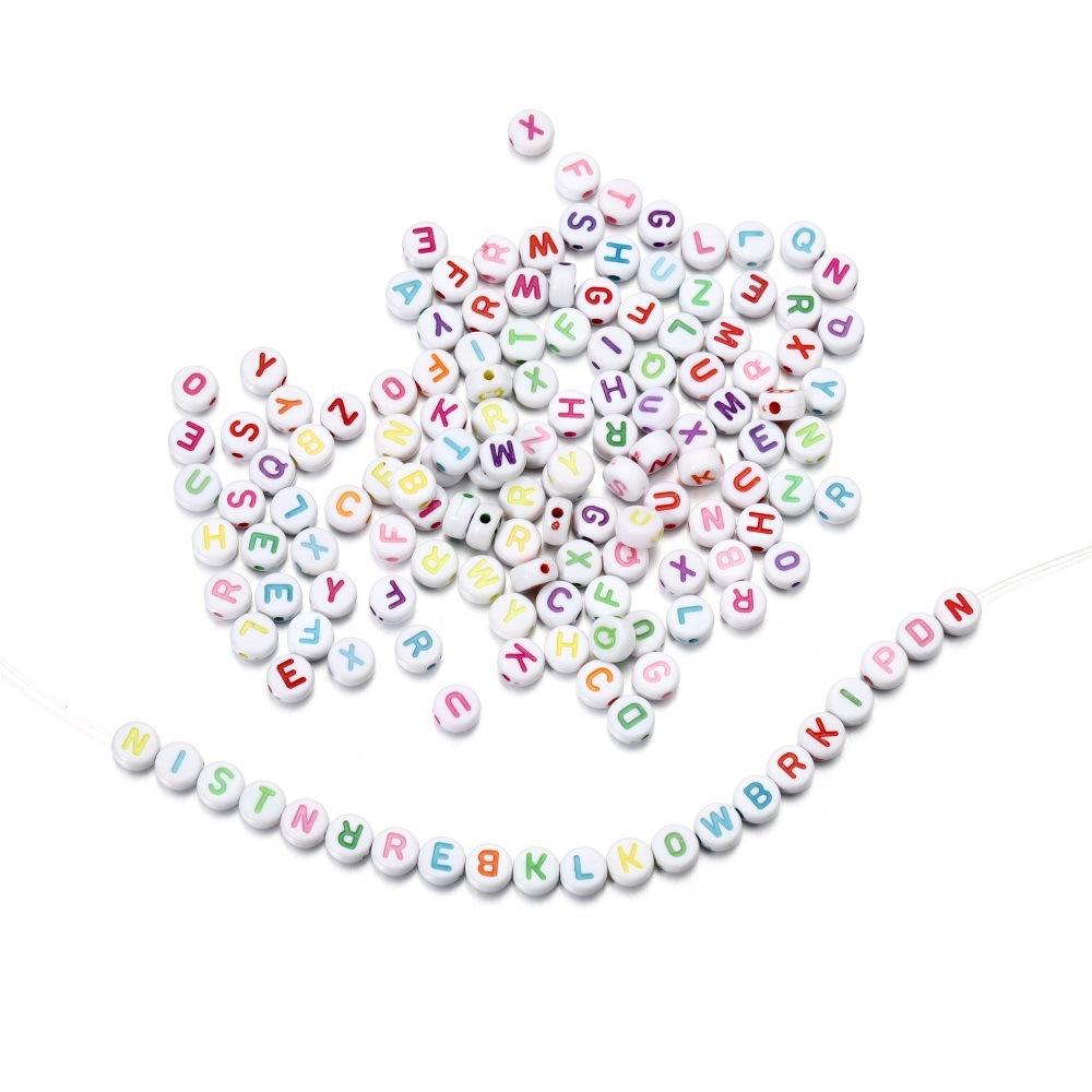 Color Letter Beads On White Background Acrylic English Letter Beads Plastic Round Bracelet Beads 26 Single Letter D