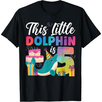 Dolphin 5th Birthday Watercolor This Little Dolphin Is 5 T-Shirt