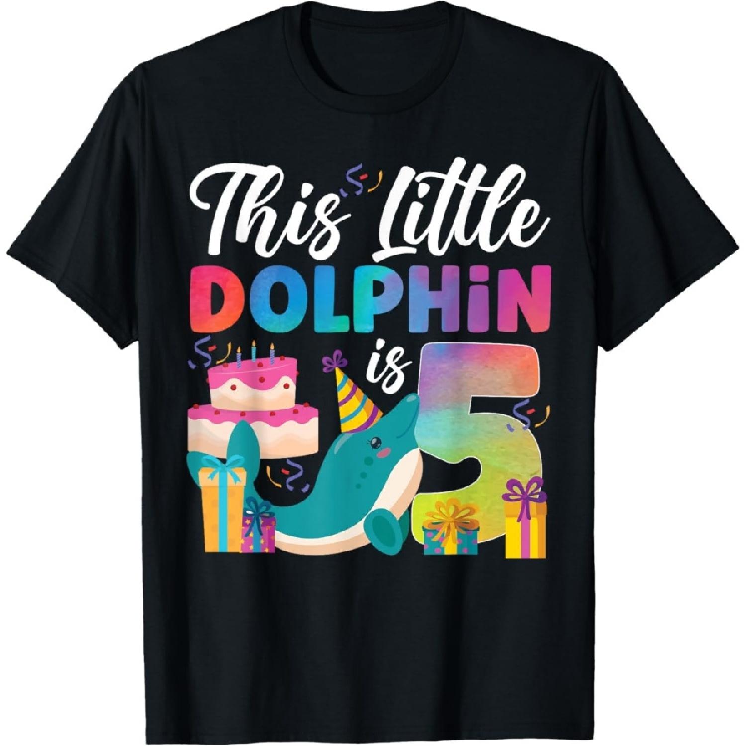 

Dolphin 5th Birthday Watercolor This Little Dolphin Is 5 T-Shirt XXXXXL чорний