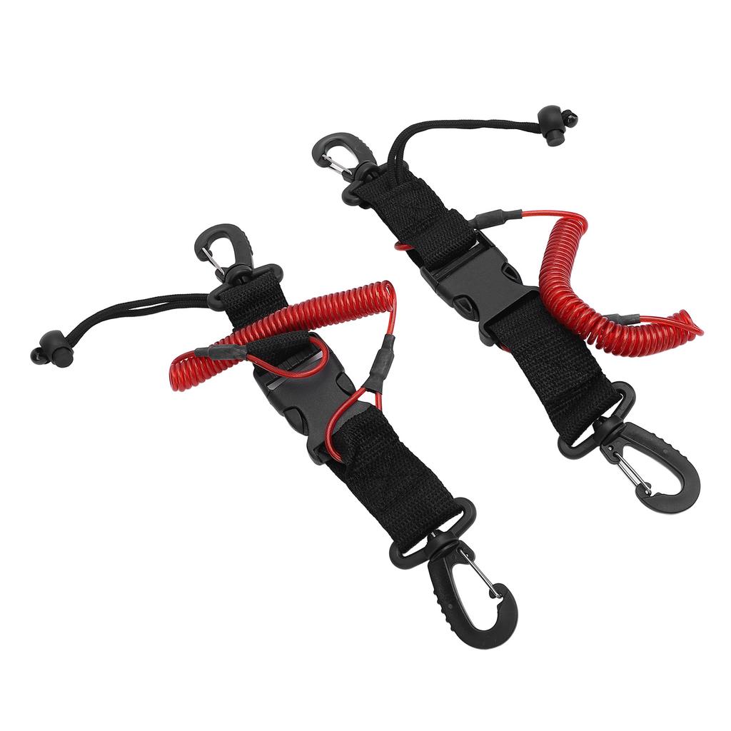 2Pcs Scuba Diving Lanyard Stainless Steel Spring Coiled with Quick Release Buckle for Camera Light Red