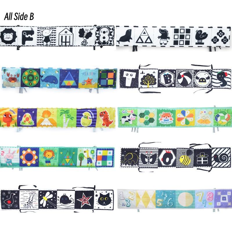 Nowa Dwustronna Czarno-Biała Książeczka-Ochraniacz do Łóżeczka Dziecięcego z Odporną na Rozdarcia Zabawką 3D do Wczesnej Edukacji i Urządzeniem Dźwiękowym