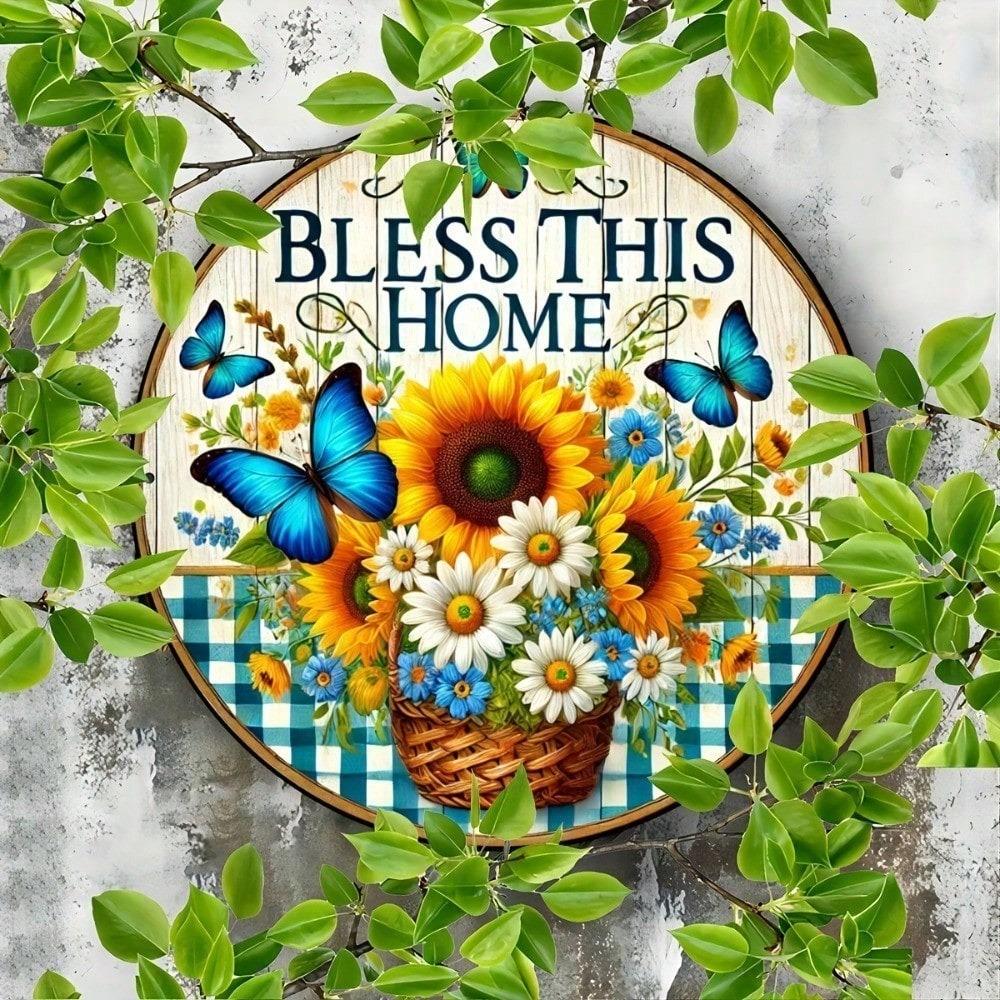1pc Vintage Daisy Wreath 20cm Lightweight Aluminum Wall Decor Retro Spring Summer Door Hanging Farmhouse Holiday Everyday De