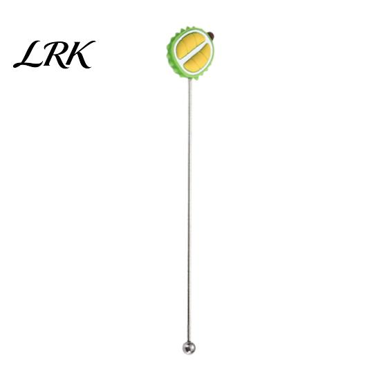 Mixer with Ball Cocktail Stir Stick, Stainless Steel Mixing Durian Pineapple Strawberry Cute Drink Stirrer Watermelon Rubber Top Decor, for