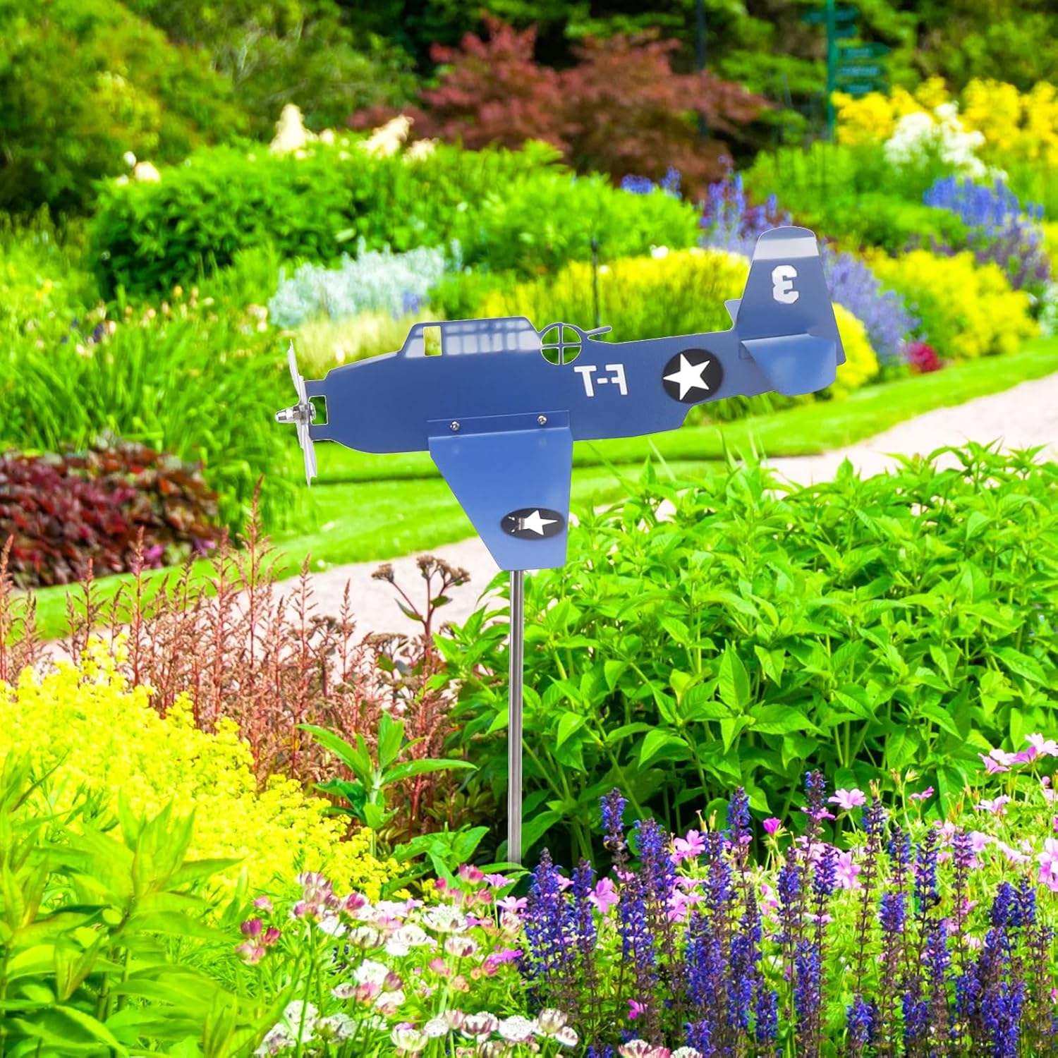 Airplane Weathervane, Rotating Airplane Wind Spinner Metal Weathervane Windmill for Outdoor Garden Patio Lawn Yard Decor