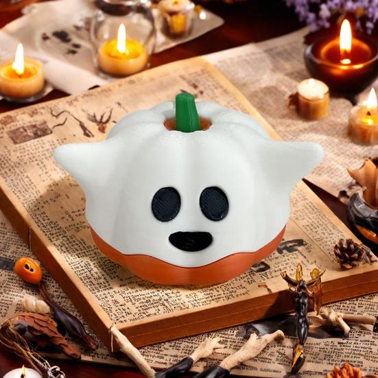 Halloween Ghost Pumpkin Statue 3D Printed Cartoon Pumpkin Elf Figurine Sculpture Home Office Desktop Decoration Ornament