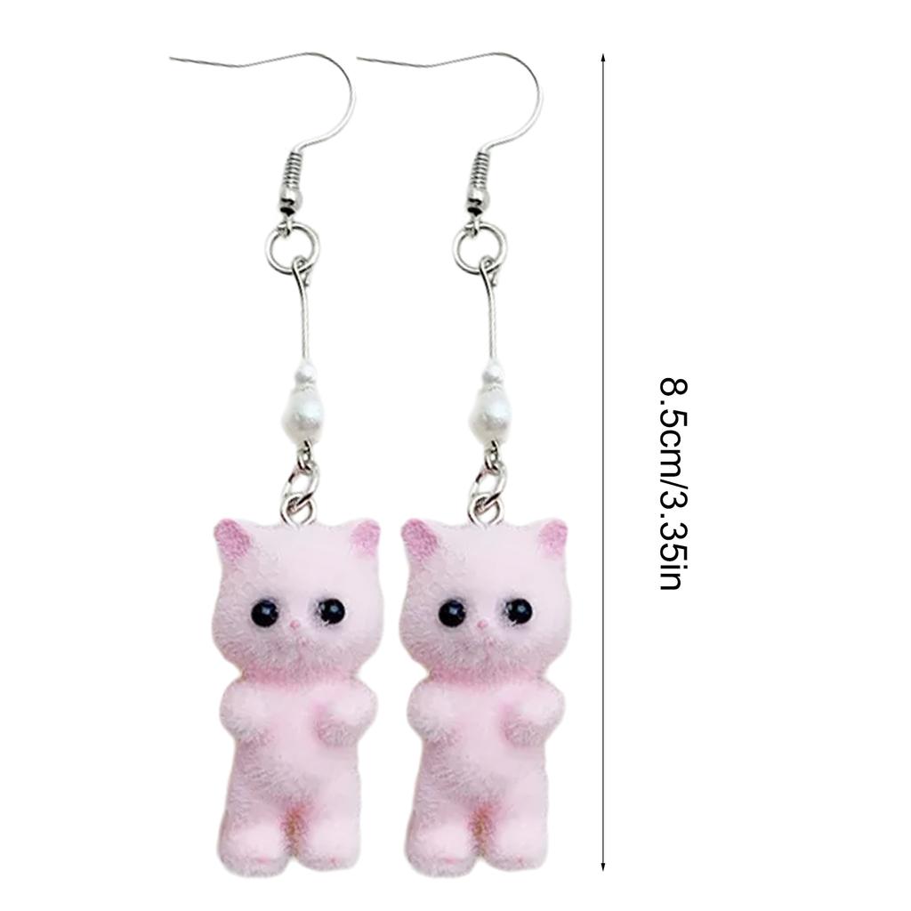 Fashionable Cat Theme Earrings Cartoon Flocking Animal Shaped Ear Pendants Elegant Accessories Women Girls Earwear