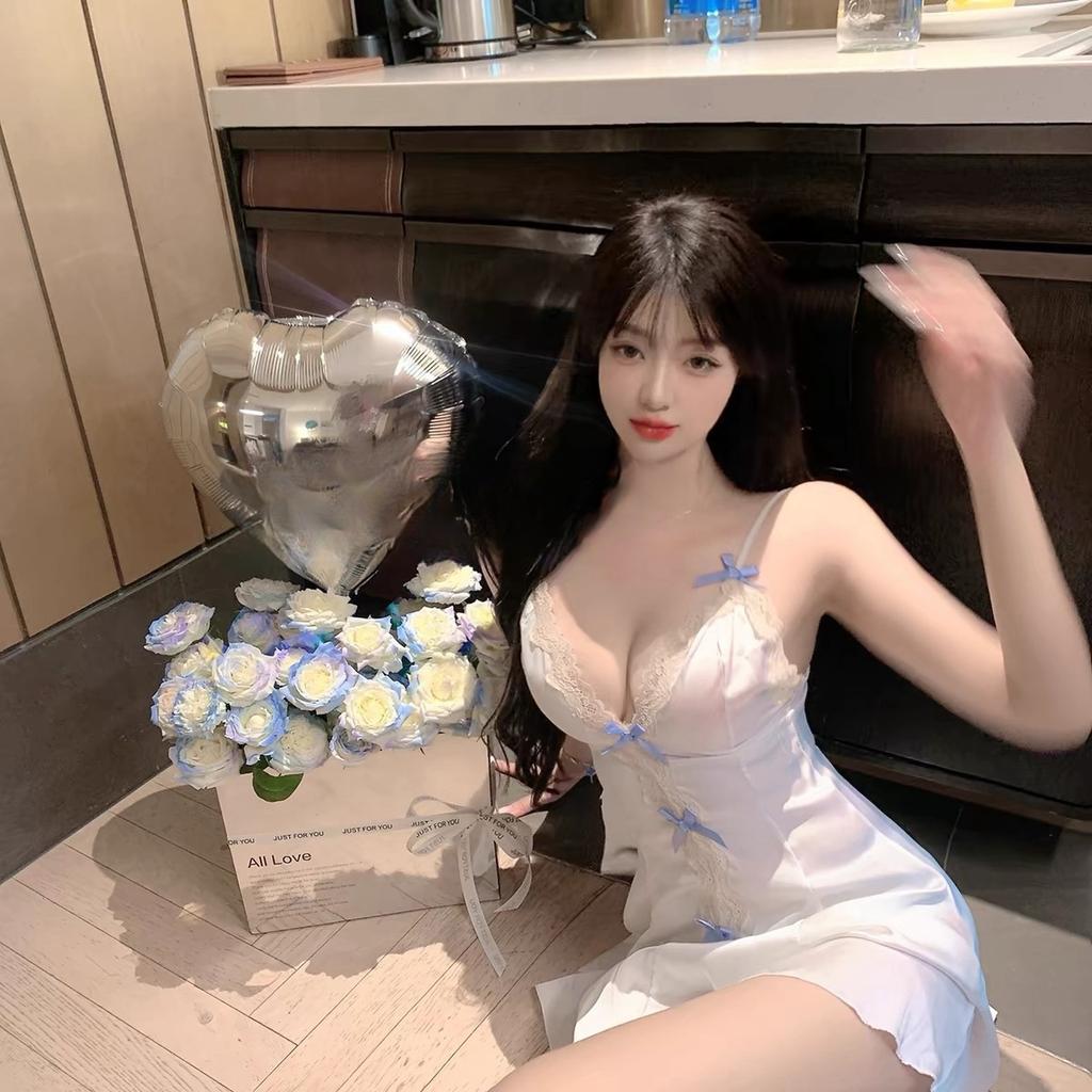 Sex-Unterwäsche, süßes Temperament, Strumpfhalter, Schmetterlingsschlaf, auslaufgeschützt, Schlaf-Transparenz-Spitzen-Set