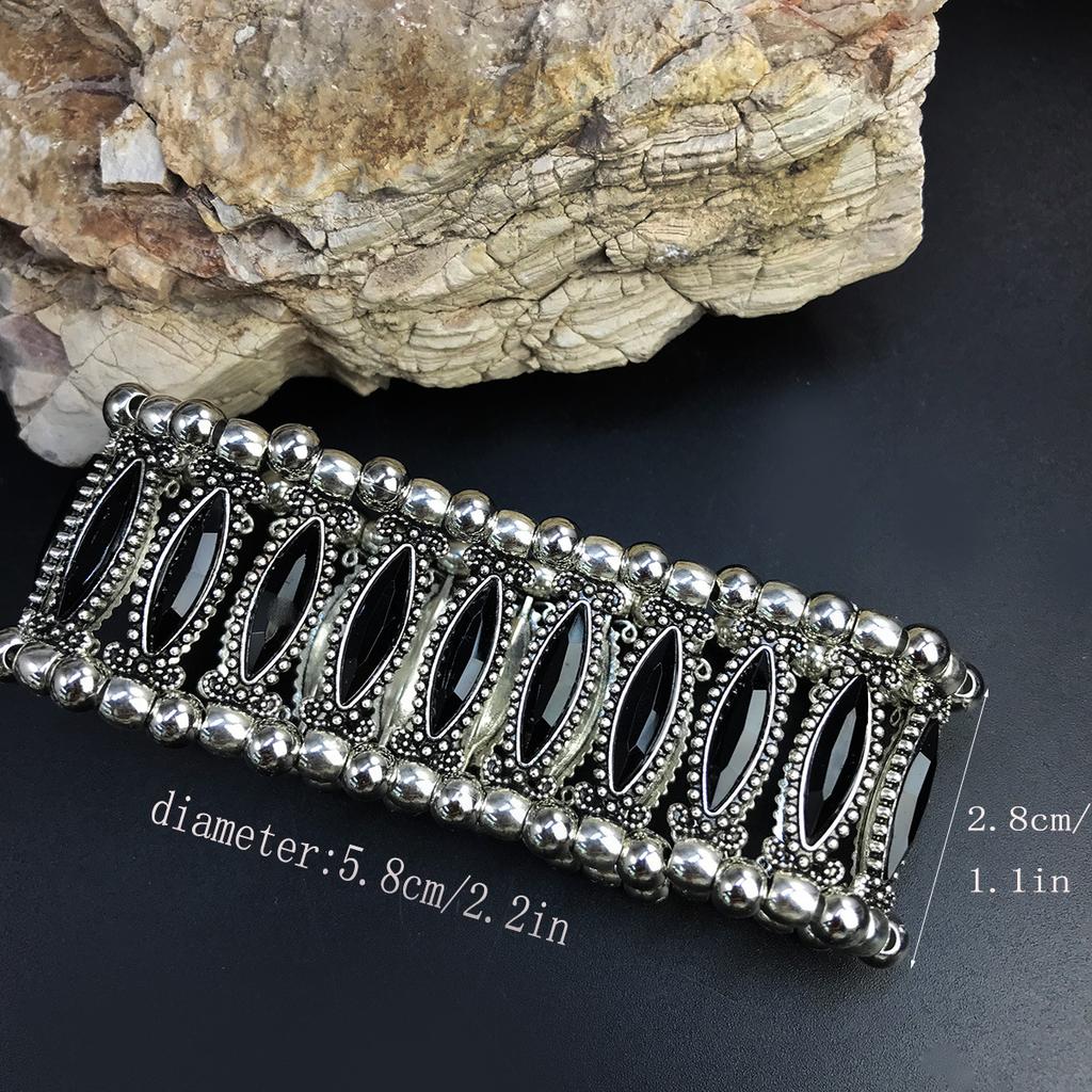 European and American women's bracelet retro inlaid with rhinestones elastic wide bracelet literary retro style