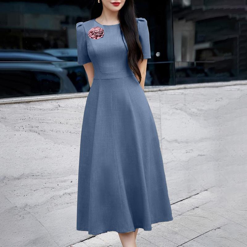 ZANZEA Women Casual Round Neck Summer Short Sleeve Elegant Dress