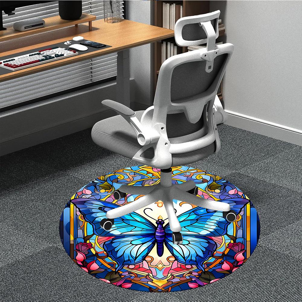 1pc Butterfly StainedGlass Office Round Area Rug, Under Office Chairs Bedroom Living Room Home Decor, Room Deco