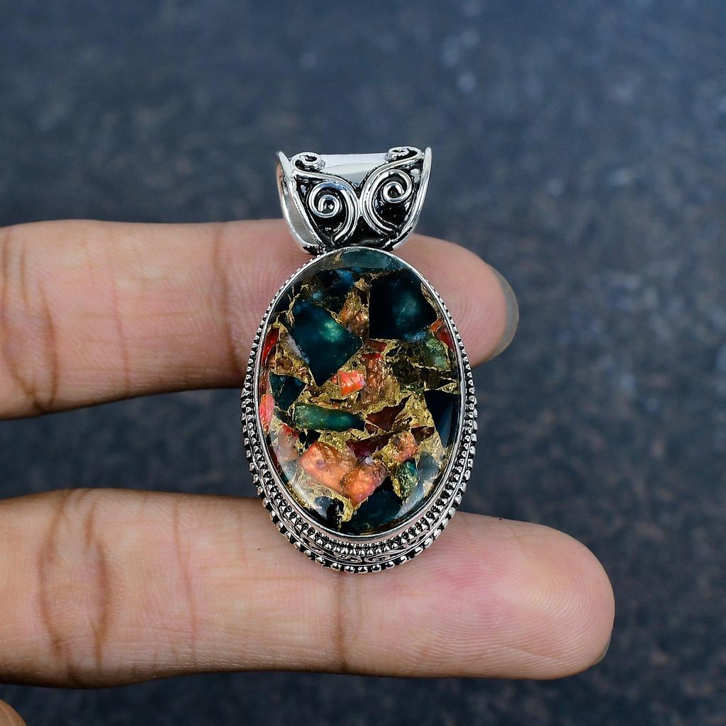 Copper Multi Tourmaline Handmade Gemstone Pendant, 925 Solid Sterling Silver Pendant Beautiful Pendant, For Thanksgiving