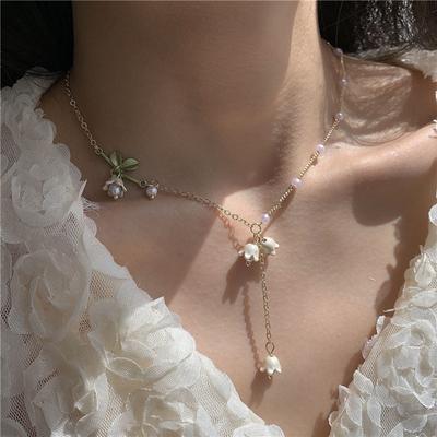 New Trendy Enamel Bell Orchids Choker Necklaces for Women Elegant Plant Flower Necklace Wedding Pendant Necklace Jewelry
