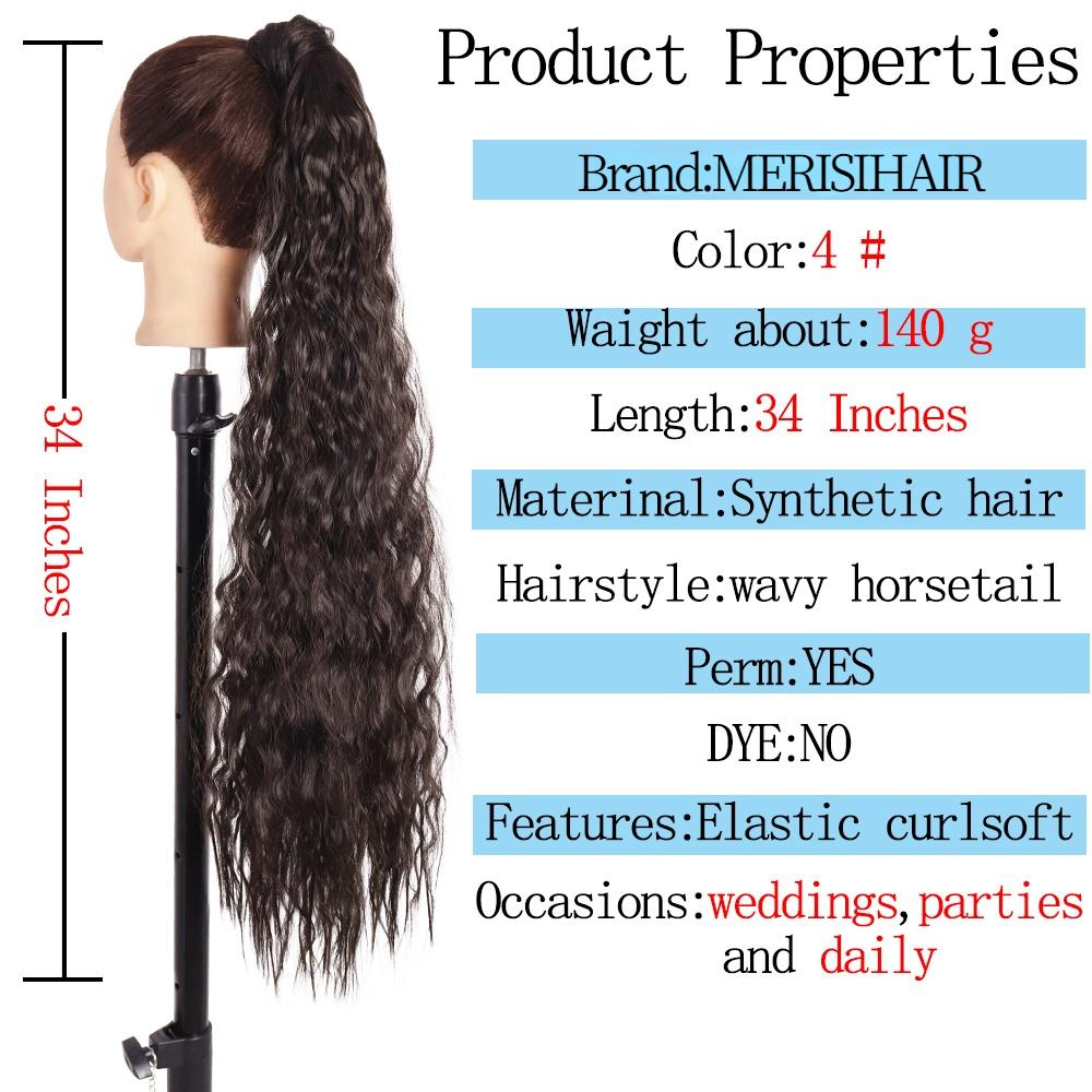 MERISIHAIR 34 Inches Synthetic Wavy Long Natural Hair Ponytail Extension Wrap Around Clip In Hair Piece Curly Pony Tail for Woman