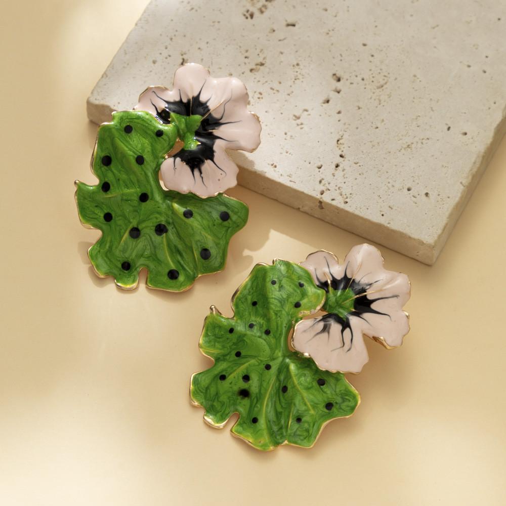 Chic European Style Enamel Drop Oil Floral And Leaf Earrings For Women