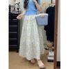 Women Vintage Purple Floral Tiered Maxi Skirt