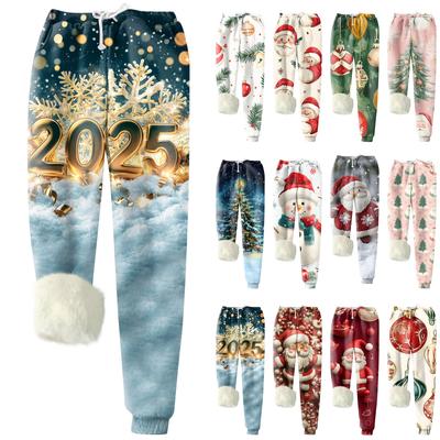 Women's Fashion Christmas Printed Sports Loose Thickened Thick Fleece Warm Pants