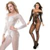 Mulher quente sexy transparente crotchless fora do ombro malha bodystocking sleepwear