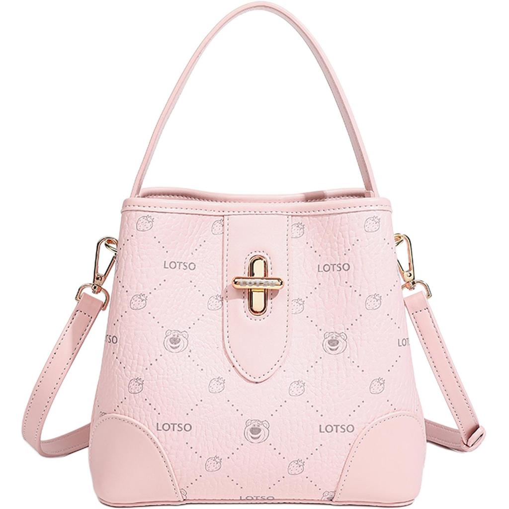 New Disney Strawberry Bear Series PVC Bucket Bag Handbag Women's Strawberry Pink/Cream White BMK-72626