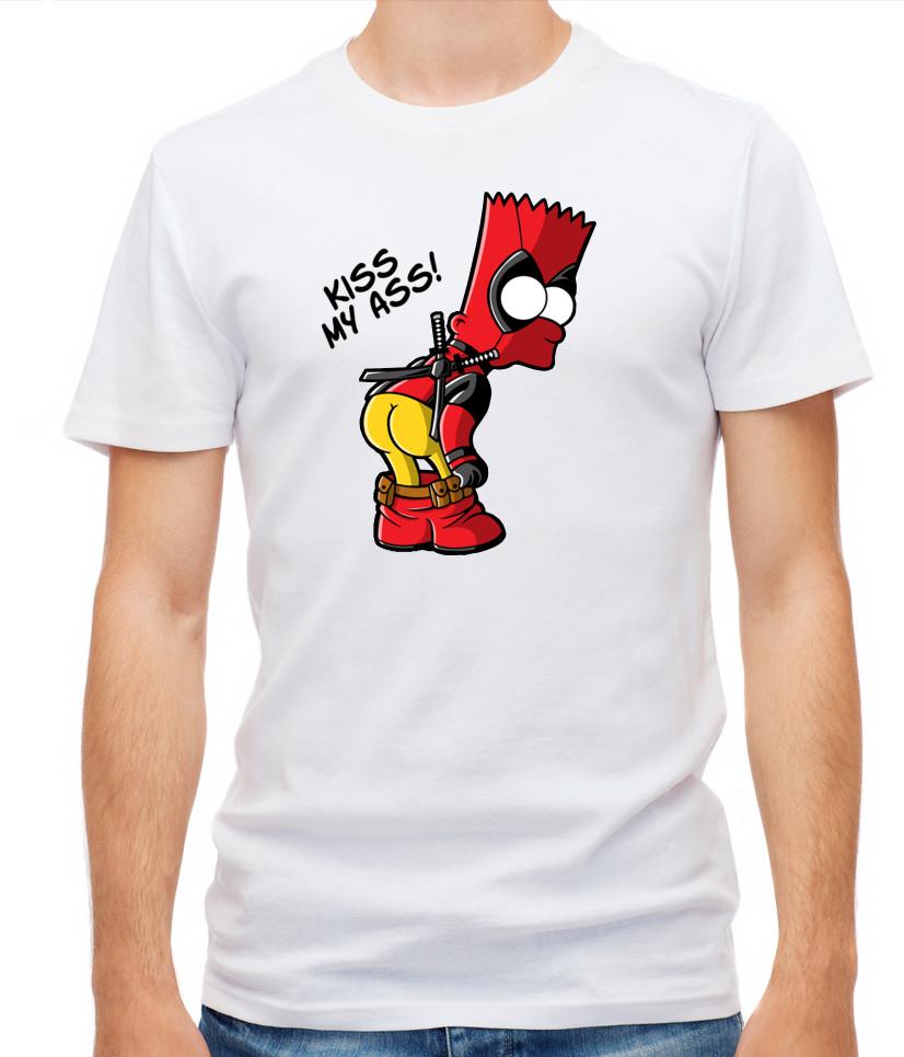 Simpsons characters Bart Simpson kiss my ass! Short Sleeve T- Shirt Men G088 S