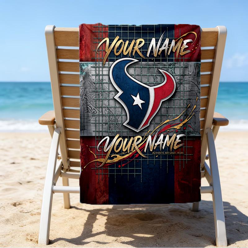 Custom Name Beach Towel Texans basketball Beach Towel, Soft Microfiber, Gift for Her/Him, Birthday, for Pool, Beach, Travel, Fan gifts