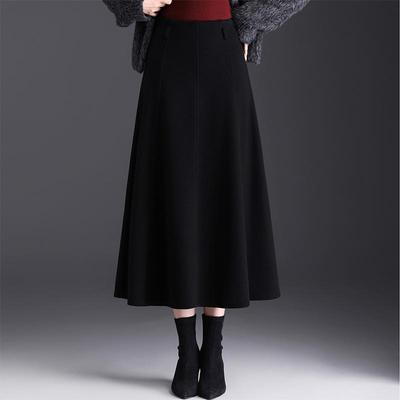 Winter 2025 High-Waisted A-Line Wool Skirt with Thick Hem - Mid-Length Slimming Casual Design
