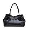 Retro Shiny Pleated Tote Bag For Women Casual Shoulder Bag With Metal Buckle Belt Decoration For Daily Work Shopping Travel