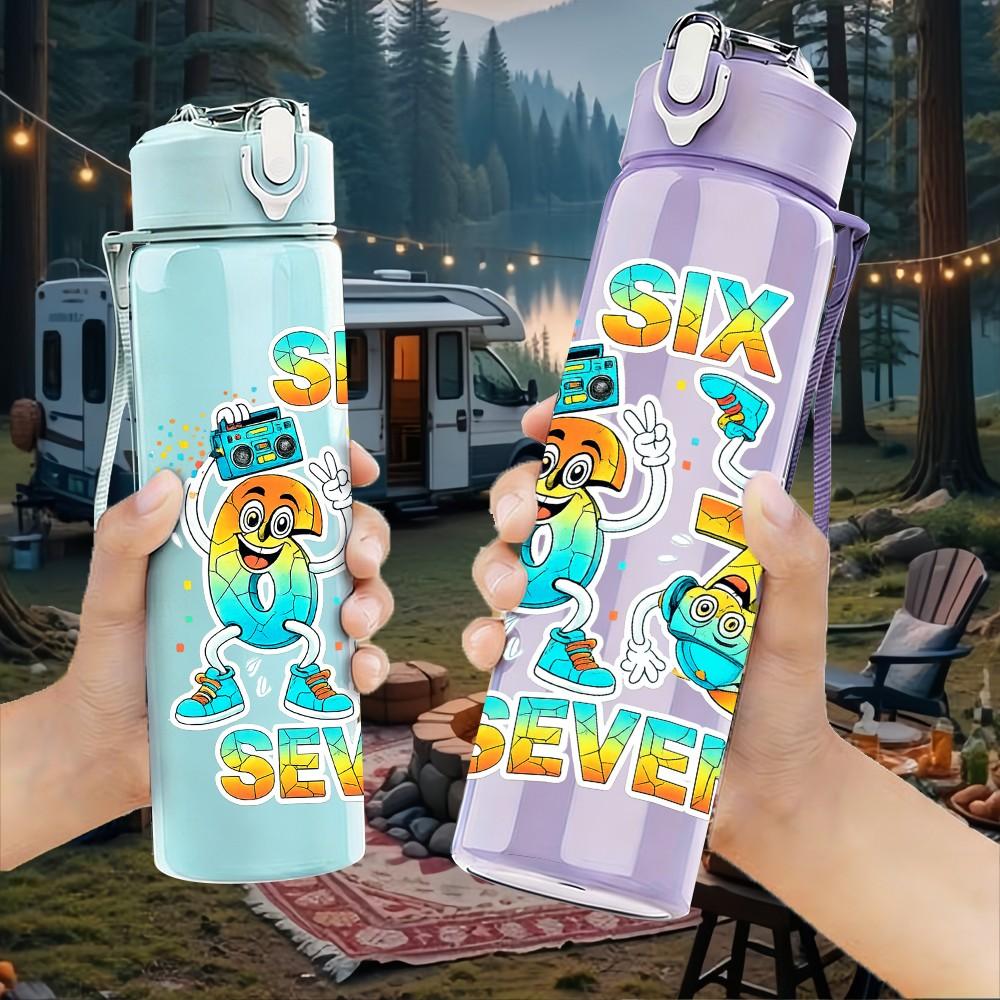 1PC Six Seven Birthday Colorful Badge Print 750ml Color Plastic Sports Water Bottle Leakproof Flip Straw Lid Suitable for Sports Office Home Use