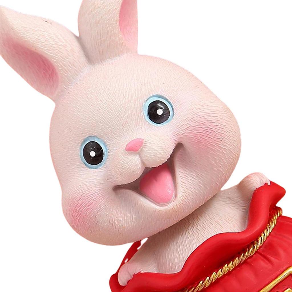 Chinesische Harzstatuen Figur Skulptur, Tischplatten-Schreibtischdekoration Auto Armaturenbrett Wackelkopf Hase