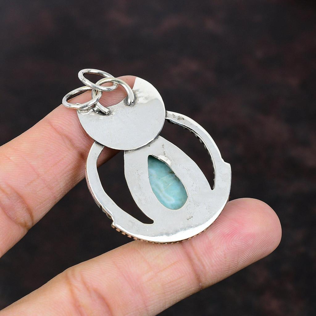 Larimar-Anhänger, handgefertigt, einzigartiger Design-Schmuck, 925er-Sterlingsilber-Anhänger, ein hochwertiger Edelstein-Schmuck, Geburtsstein-Anhänger, Geschenk für Freunde