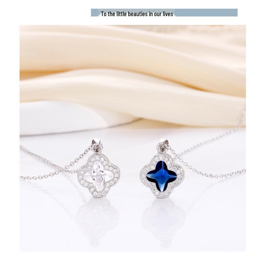 Diamond-Accented Four-Leaf Clover Pendant S925 Sterling Silver Necklace - Elegant and Versatile Collarbone Chain