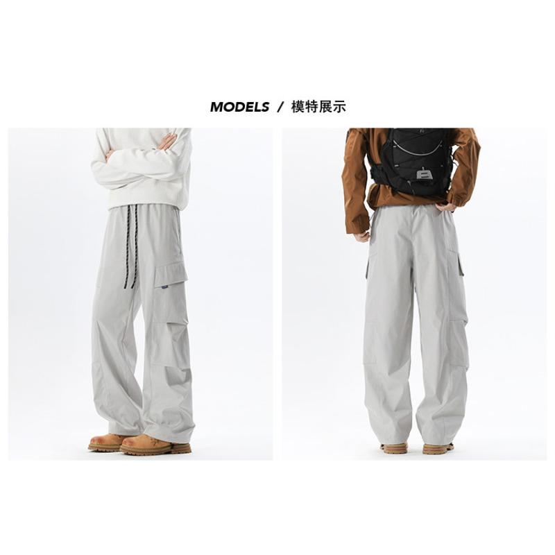 Men Vintage Crinkled Loose Outdoor Functional Hiking Cargo Paratrooper Pants