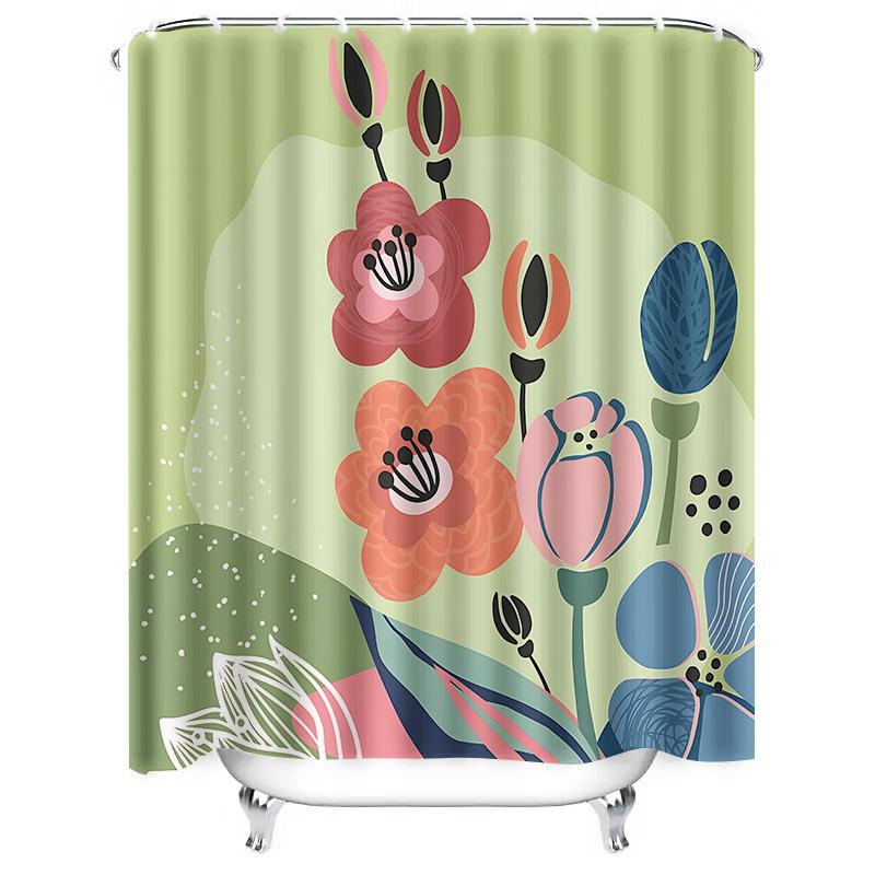 Beautiful Colorful Flower Pattern Waterproof Shower Curtain For Bathroom Decor Enhances Space With Nature Inspired Design