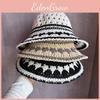 Summer Pattern Women Hollowed Out Hat With Large Brim Uv Sunshade Outings For