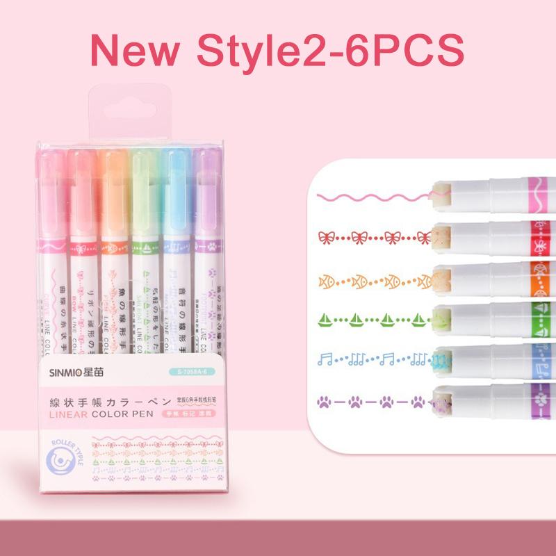 

6PCS/Pack Colored Curve Pen Curve Highlighter Pen Flower Shape Outline Roller Decoration for Diary Planner School Stationery ZYF