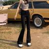 Women's Plus Size High-Waisted Black Micro Flare Velvet Jeans for Autumn/Winter 2025