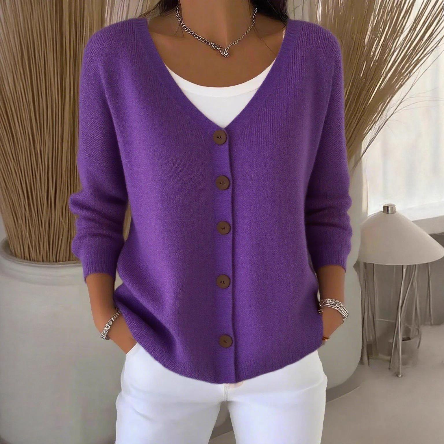 

New Autumn and Winter Knitted Cardigan Solid-color Casual and Fashionable Sweater Jacket for Women 5XL фиолетовый