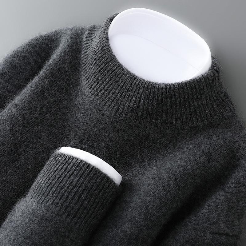 Men's 100% Wool Half-High Neck Loose Knit Sweater - Autumn/Winter Cashmere Pullover