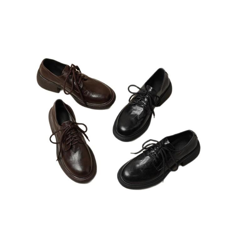 Soft sole soft surface version~ retro JK college round head platform loafers lace up British style versatile commuter small leather shoes