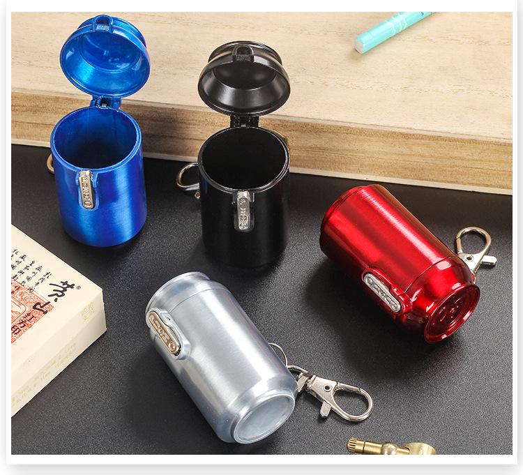 Stylish Metal Portable Ashtray & Cigarette Case with Pop-Top and Carabiner