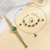 Women's Simple Fashion Bar Dial Steel Quartz Watch + Diamond Love Bracelet Set 6pcs/set