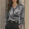 2025 European Autumn Women's Satin V-Neck Slim-Fit Top - Versatile & Stylish
