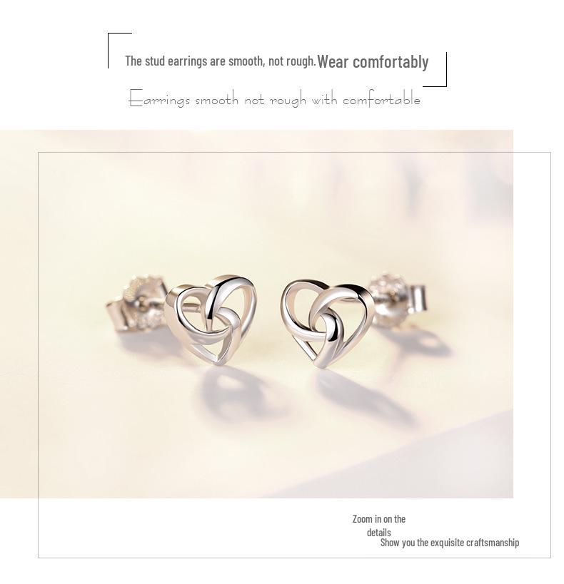 S925 Sterling Silver Heart-Shaped Stud Earrings - Autumn/Winter Collection, Simple Niche Design for Women