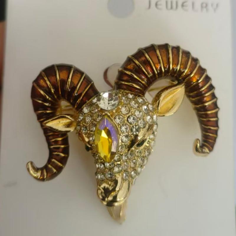 Unique Rhinestone Goat Brooch Scratch-resistant Alloy Animal Sheep Pin for Women Men Formal Wear Decoration Gift