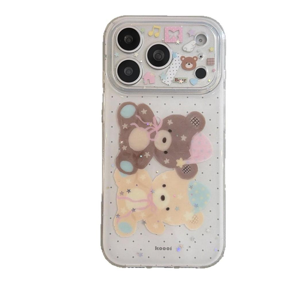Cartoon Double Layer Bear Phone Case, Compatible with iPhone 14/13 & Apple 17/16/15 PROMAX, Anti-Drop Protection