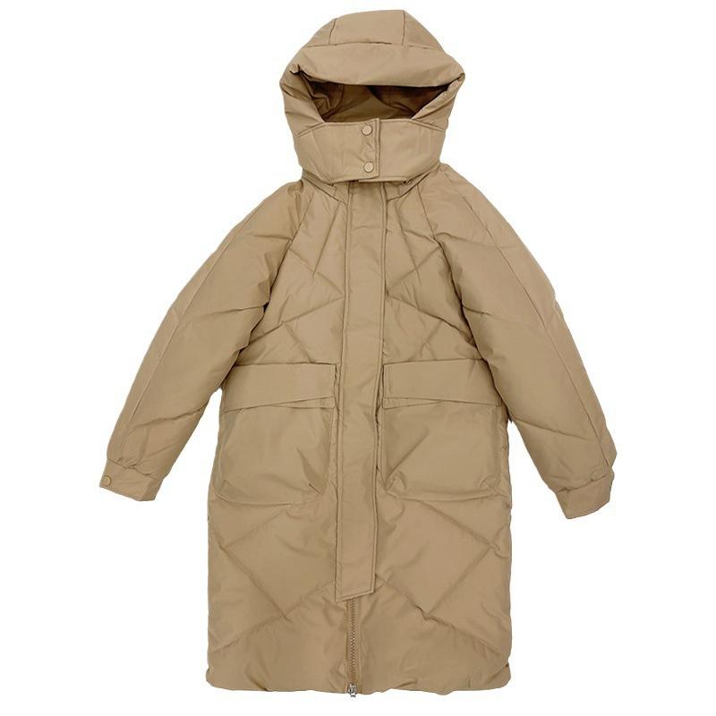 New European Down Cotton-padded Coat Women's Medium and Long Slim Fit Large Size Long Knee Bread Cotton Coat