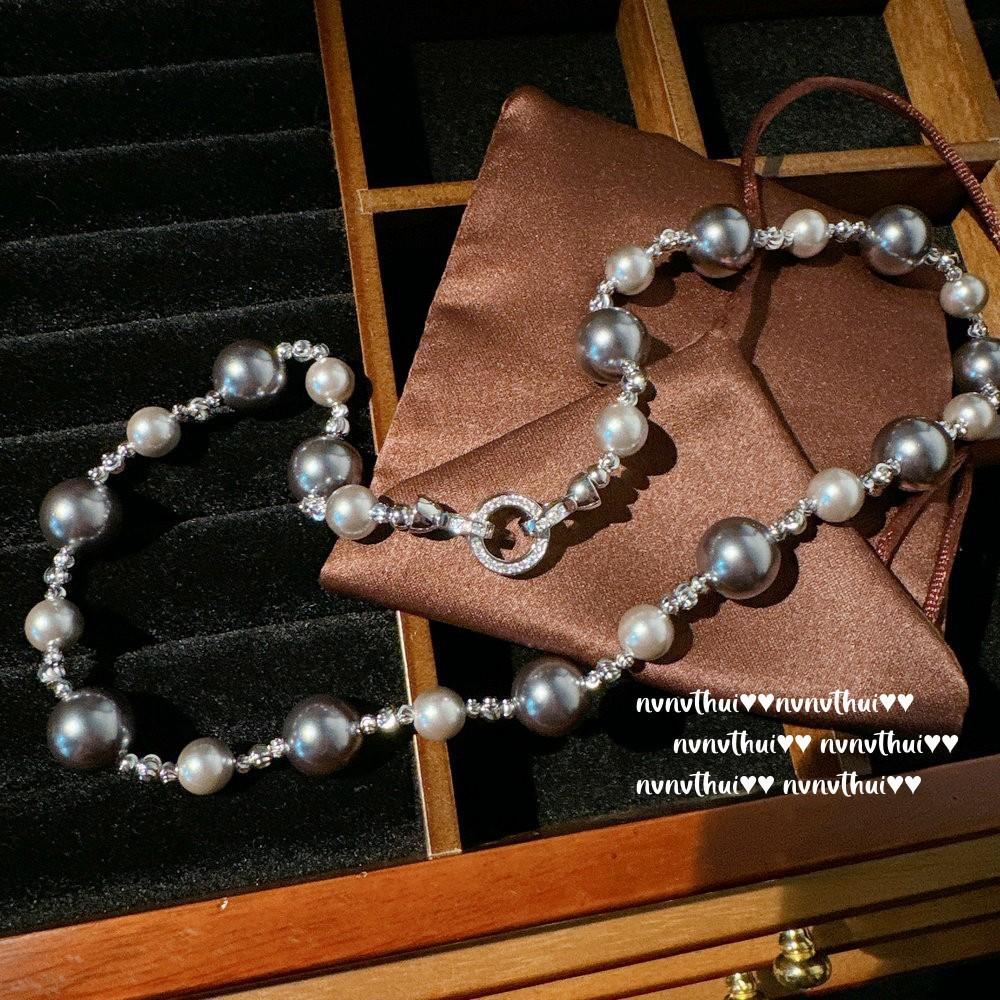 Mermaid Tears Malachite Green Pearl Necklace, Tahiti, Deep Sea Beads Colorful Real Multi-Hemp Grey Pearl Necklace