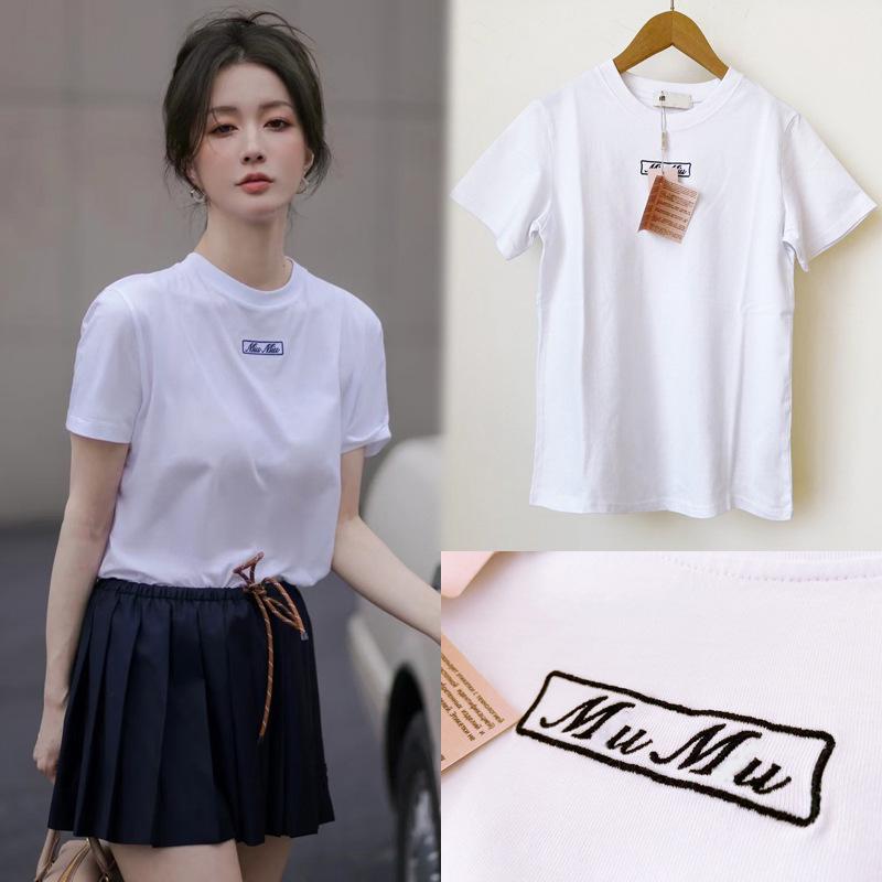 

Spring/Summer Women s Versatile Loose Fit T-Shirt with M1U Style Embroidered Logo