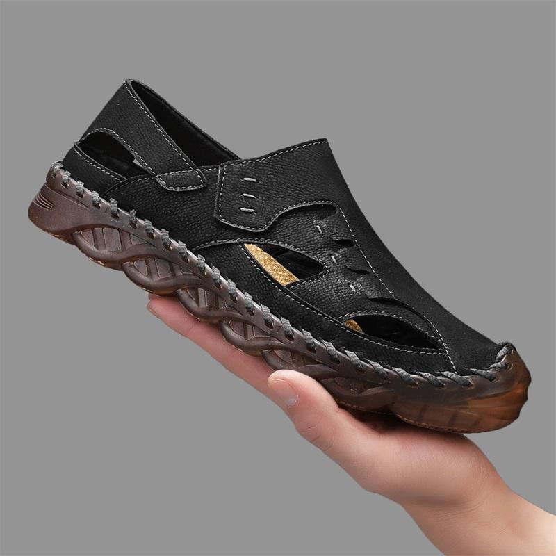 New Arrival Men's Soft Leather Flats Versatile Summer Male Sandals Breathable Non-slip Casual Leather Shoes Outdoor Beach Shoes